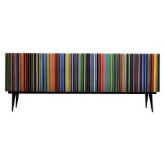 Retro Style Buffet Credenza, Barcode in Rainbow Colored Glass