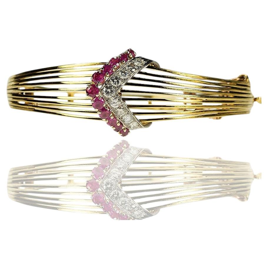 Retro Style Burma Ruby and Diamond Bangle