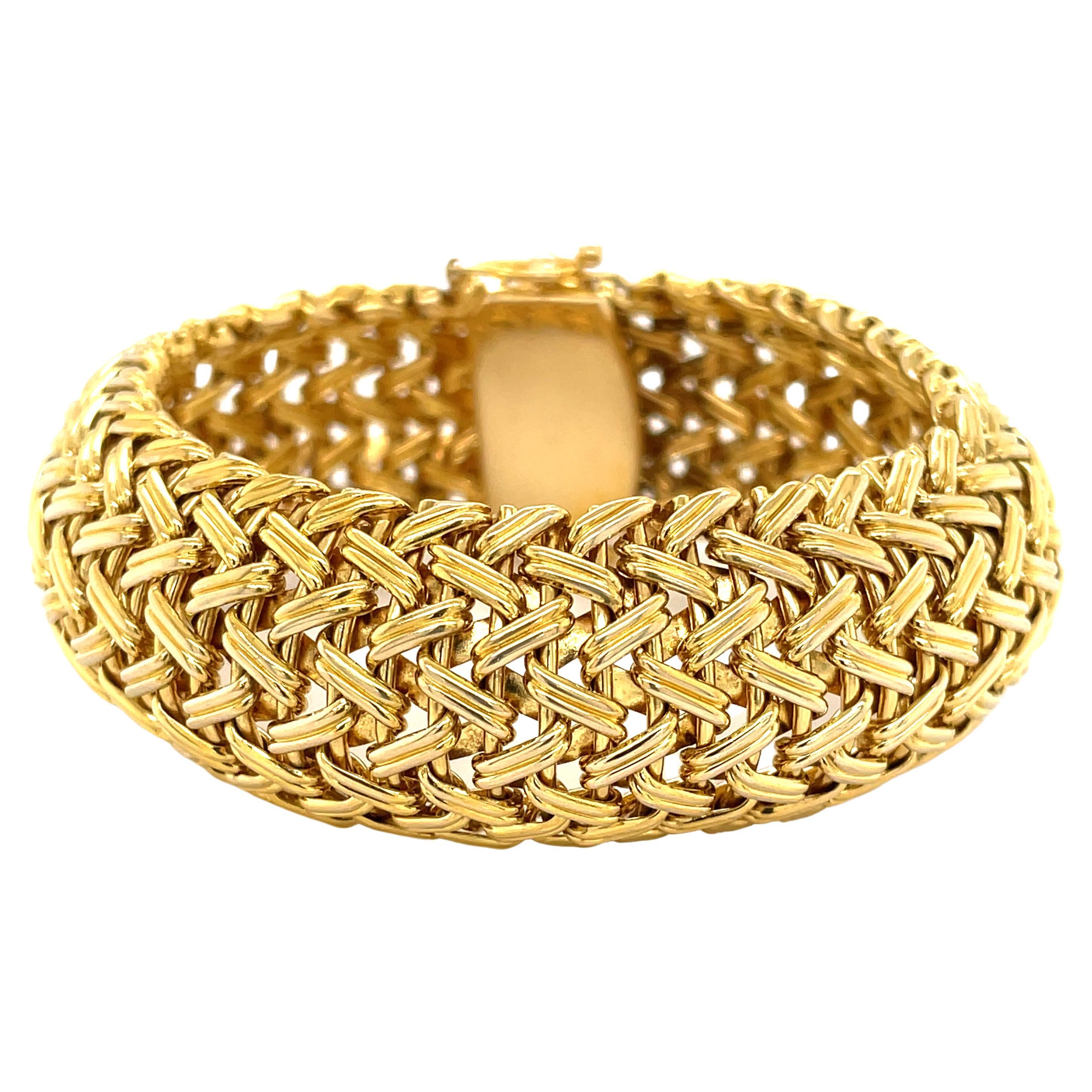 Woven 14 Karat Yellow Gold Contoured Statement Bracelet