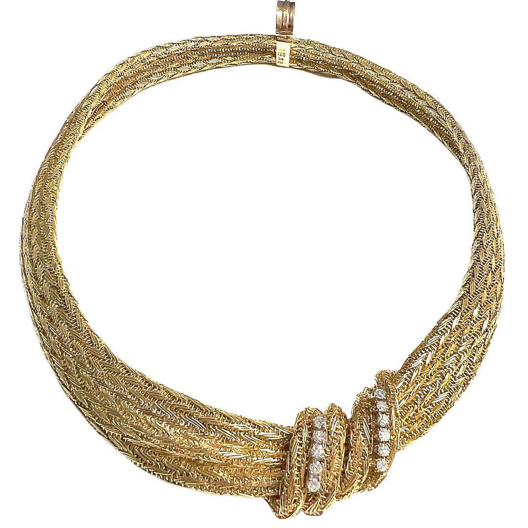 Introducing a truly exquisite piece of jewelry: the 18k Gold Retro Style Choker Necklace adorned with 0.60 ct Single Cut Diamonds. This stunning piece weighs an impressive 86.43 grams and measures 41 cm in length. Crafted with the utmost precision