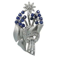 Vintage Style Estate Sapphire and Diamond Pin in Platinum, circa 1940s