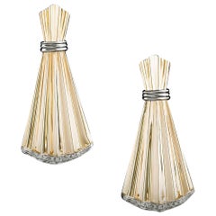 Retro Style Gold Fluted Diamond Set Earrings Circa 2000s
