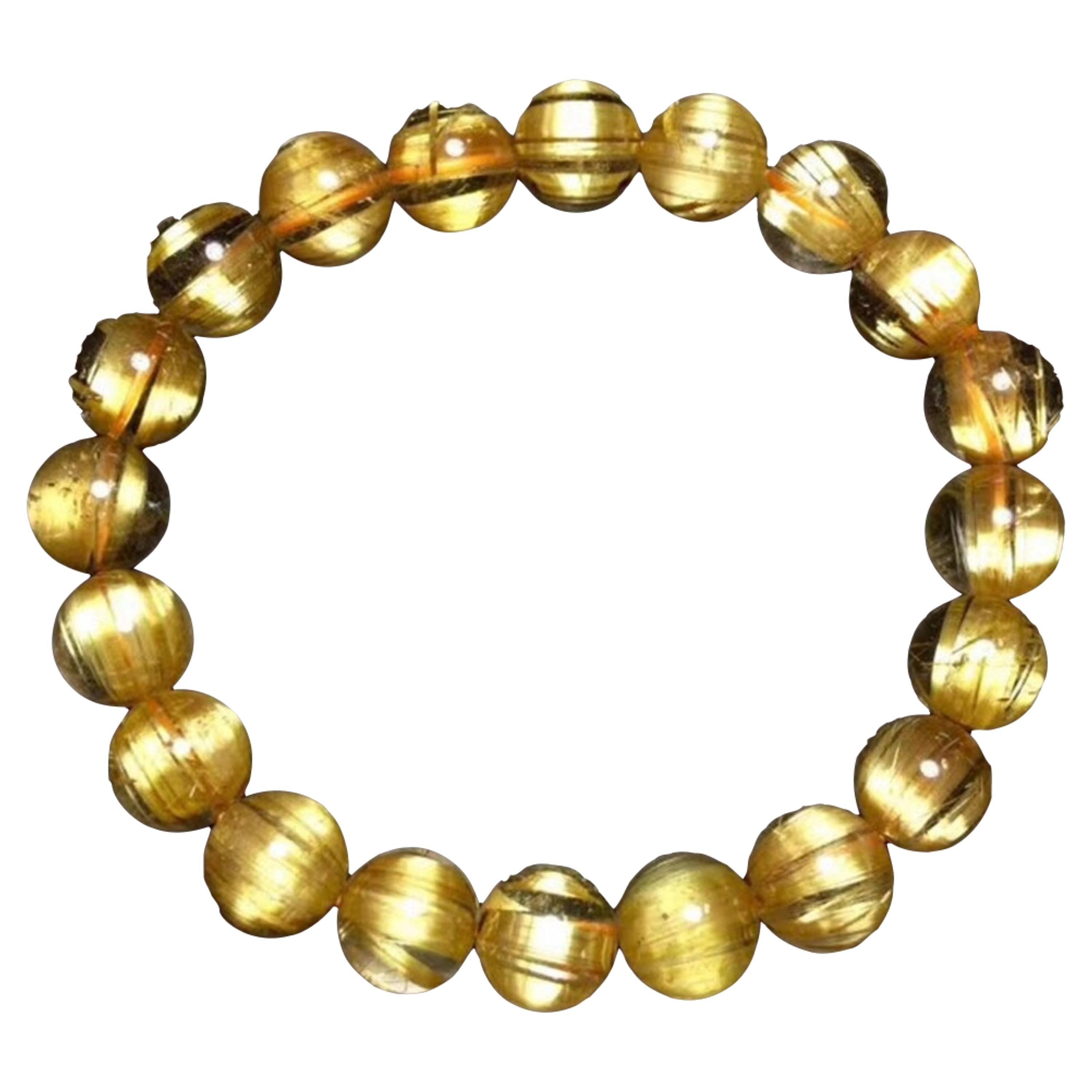 Retro Style Gold Rutilated Titanium Quartz Bracelet 18 Karat Yellow Gold For Sale