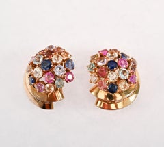 Retro Style Multigem Gold Earrings