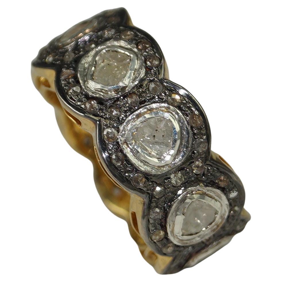 -Diamond type- Natural rose cut, natural uncut diamond

-Diamond color- white with a tint of grey

-Diamond weight- 2.55ctw

-Metal- 925 Sterling silver

Metal color- oxidized silver and yellow gold plated
