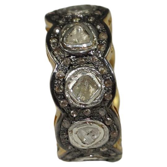 -Diamanttyp- Natürlicher Rosenschliff, natürlicher ungeschliffener Diamant

-Diamantfarben - weiß mit einem Hauch von Grau

-Gewicht des Diamanten - 2,55ctw

-Metall- 925 Sterling Silber

Metallfarbe - oxidiertes Silber und Gelbgold beschichtet
