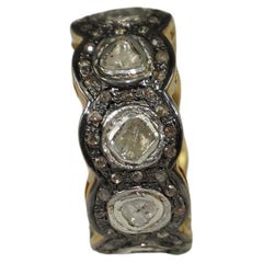 Retro style Natural uncut rose cut Diamond sterling silver eternity band Ring