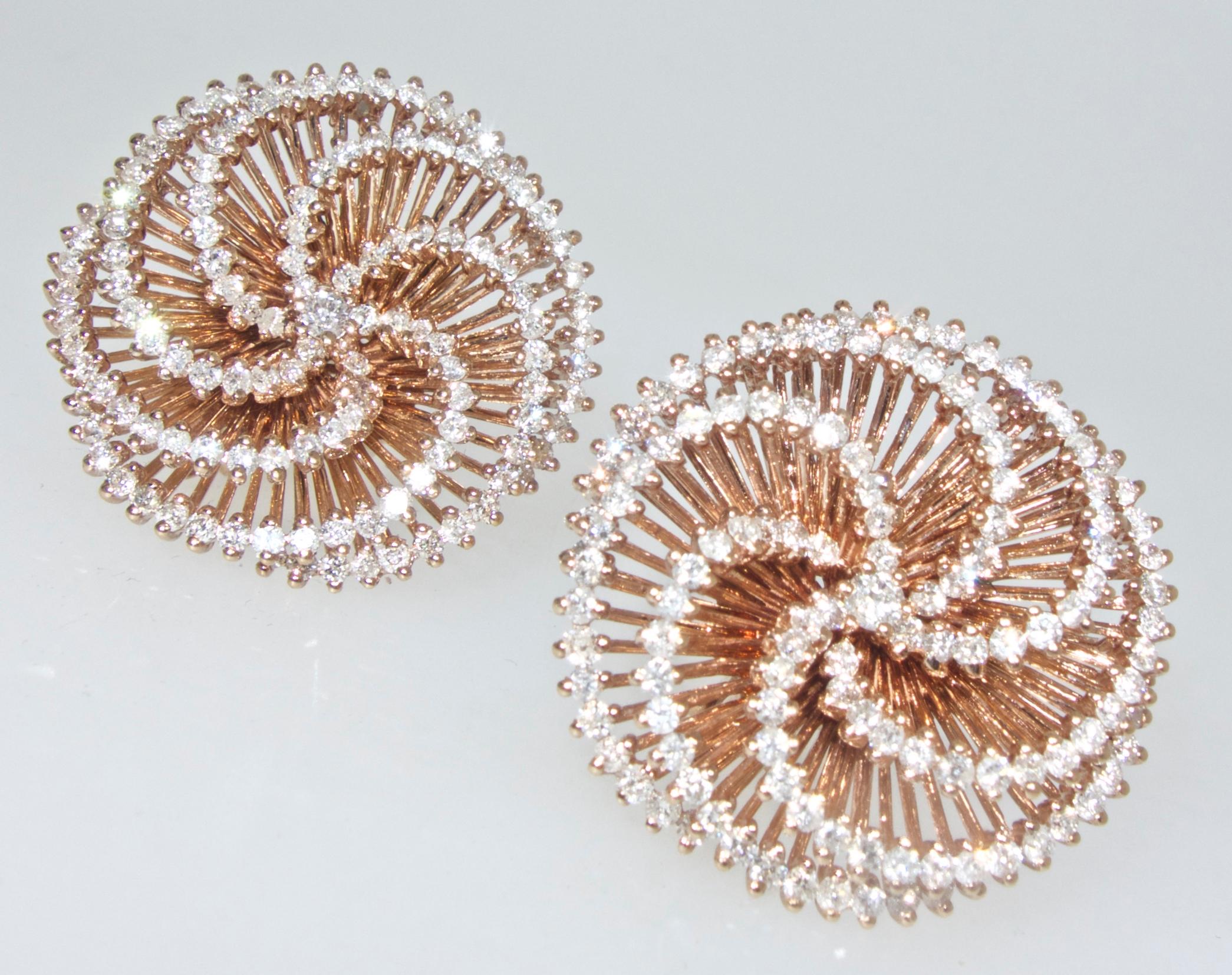Retro Style Pinwheel Motif Diamond Earrings In Excellent Condition In Aspen, CO