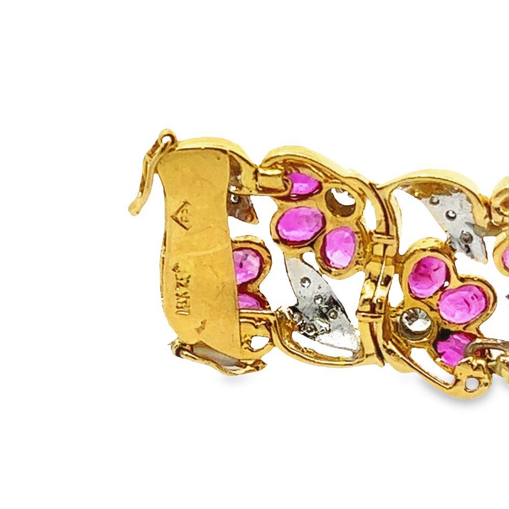 Ruby and Diamond Yellow Gold Retro Bracelet For Sale 5