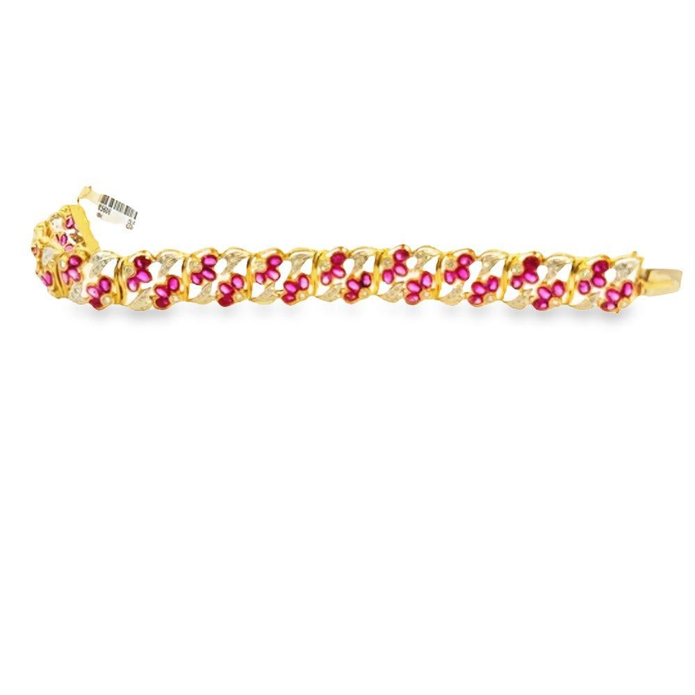 Ruby and Diamond Yellow Gold Retro Bracelet For Sale 6