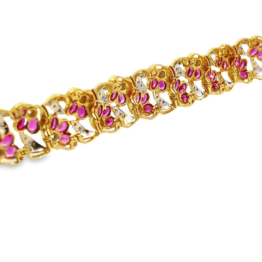 Ruby and Diamond Yellow Gold Retro Bracelet In Excellent Condition For Sale In Beverly Hills, CA