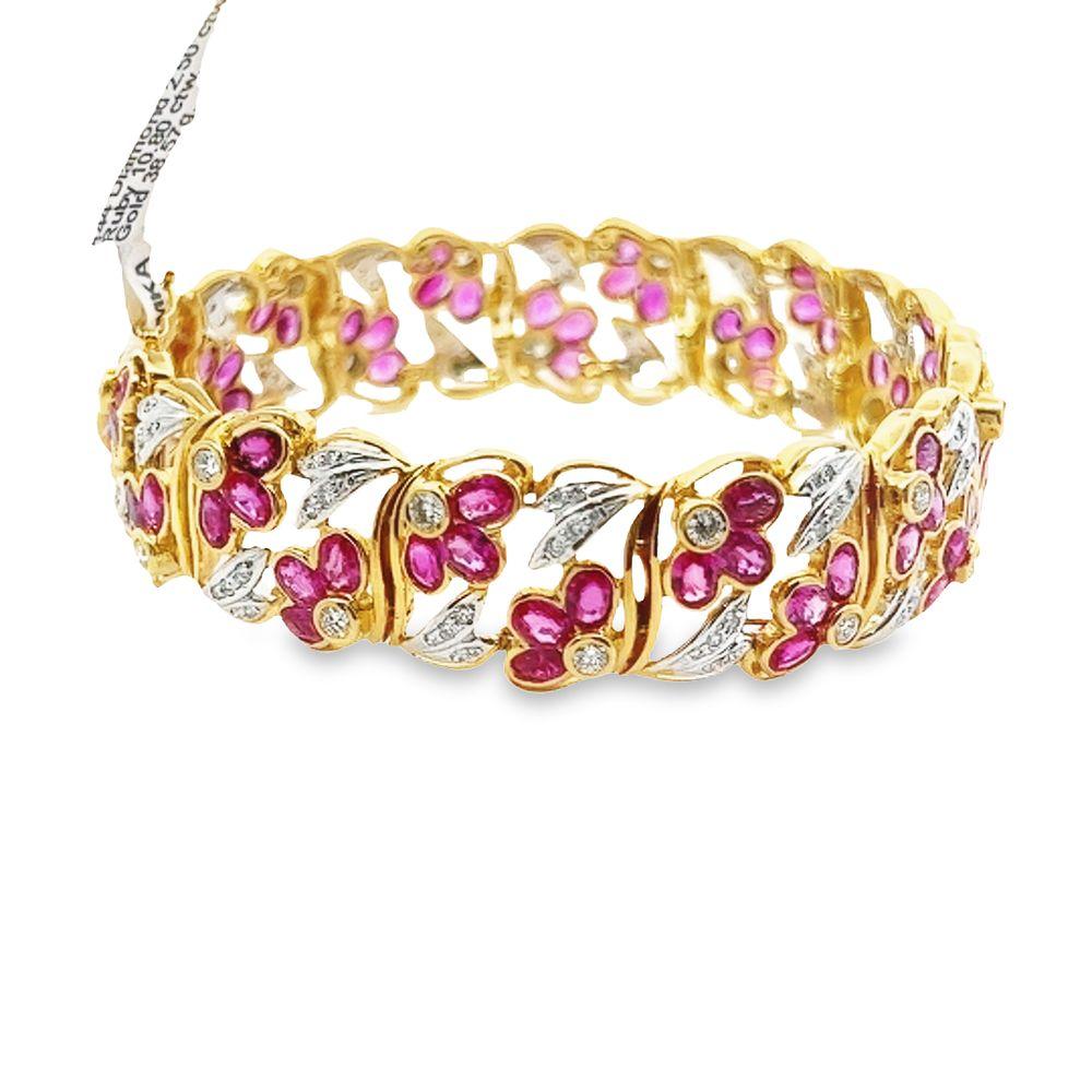 Ruby and Diamond Yellow Gold Retro Bracelet For Sale 1