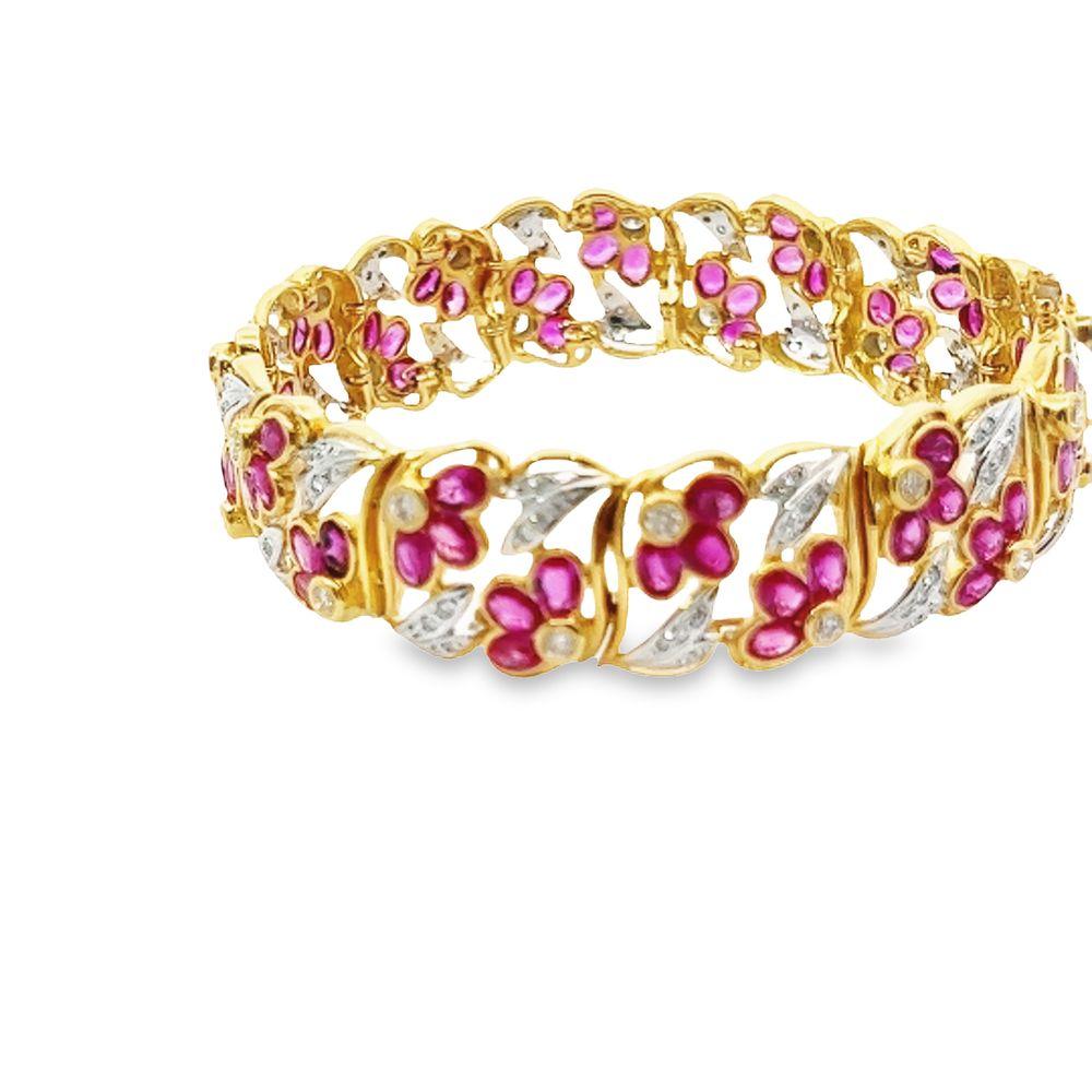 Ruby and Diamond Yellow Gold Retro Bracelet For Sale 2