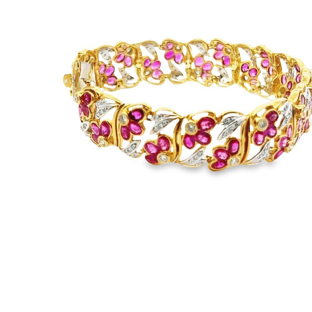 Ruby and Diamond Yellow Gold Retro Bracelet For Sale 3