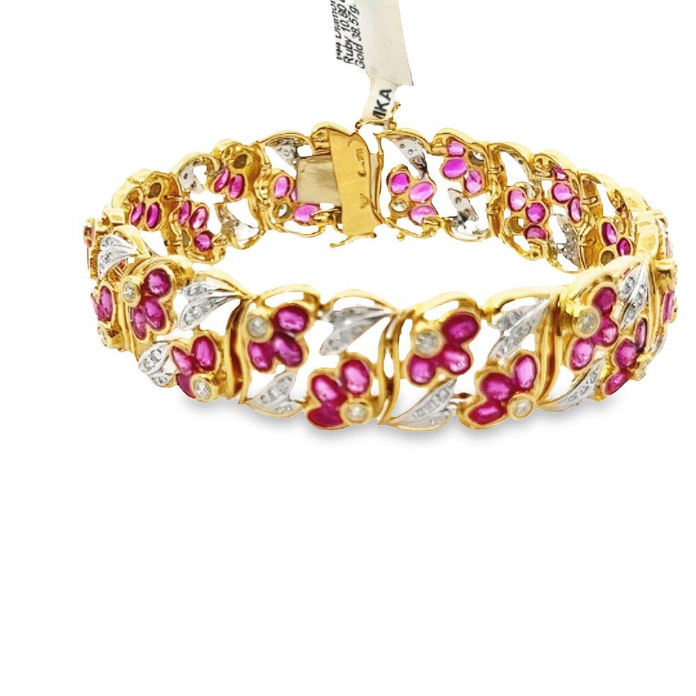 Ruby and Diamond Yellow Gold Retro Bracelet For Sale 4