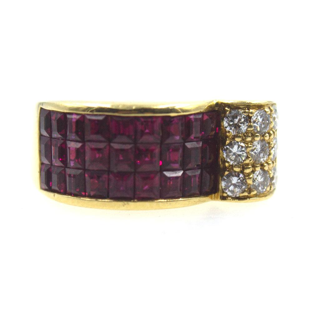 Retro Style Ruby Diamond 18 Karat Yellow Gold Ring 1