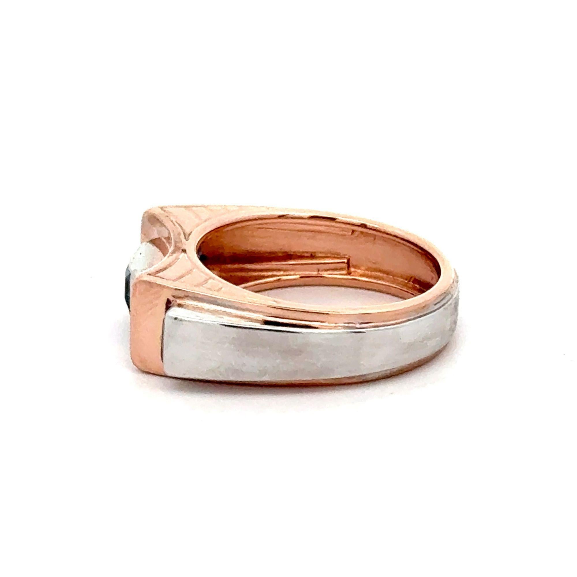 Anello a fascia unisex bicolore in stile retrò con zaffiro e diamante Channe 14K in vendita 1