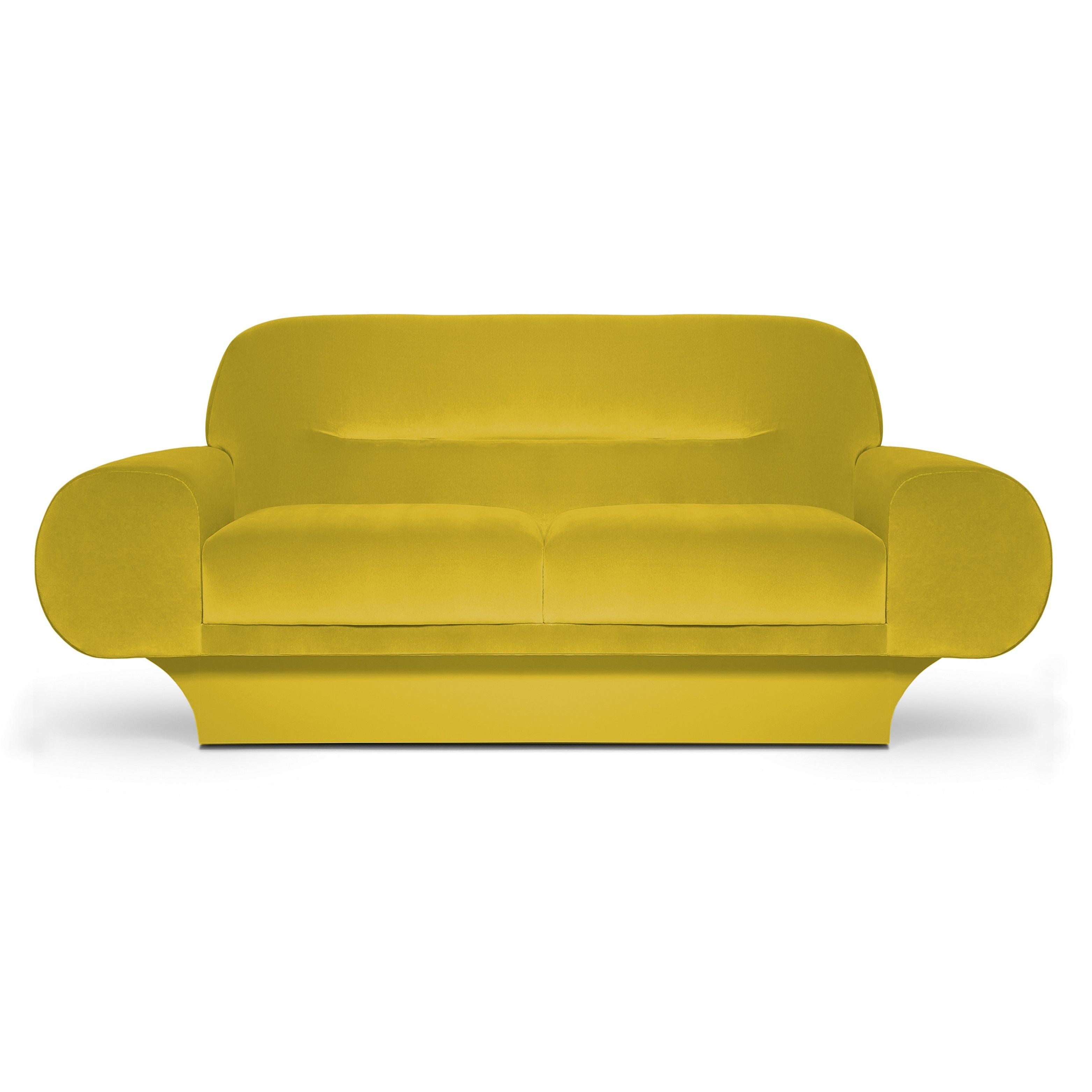 Contemporary Retro Style Velvet Sofa W/Oversized Curvy Arms For Sale
