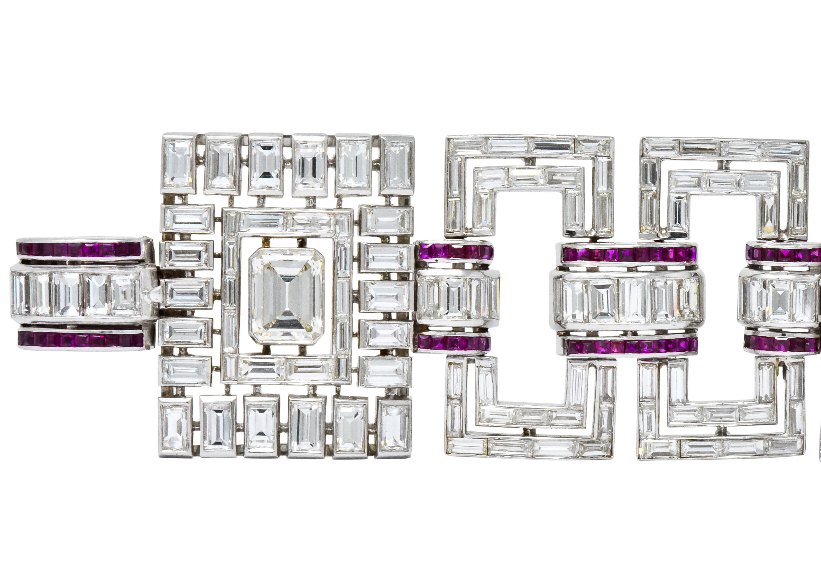 Women's or Men's Retro Substantial 50.20 Carat Diamond Ruby Platinum Link Bracelet, circa 1950