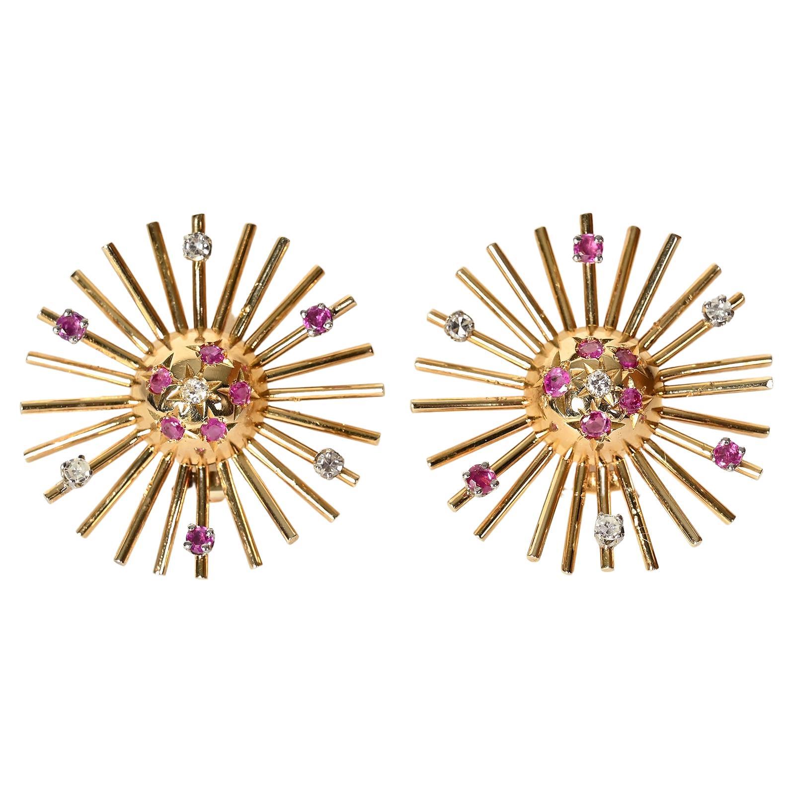 Retro Sunburst Gold Earrings For Sale