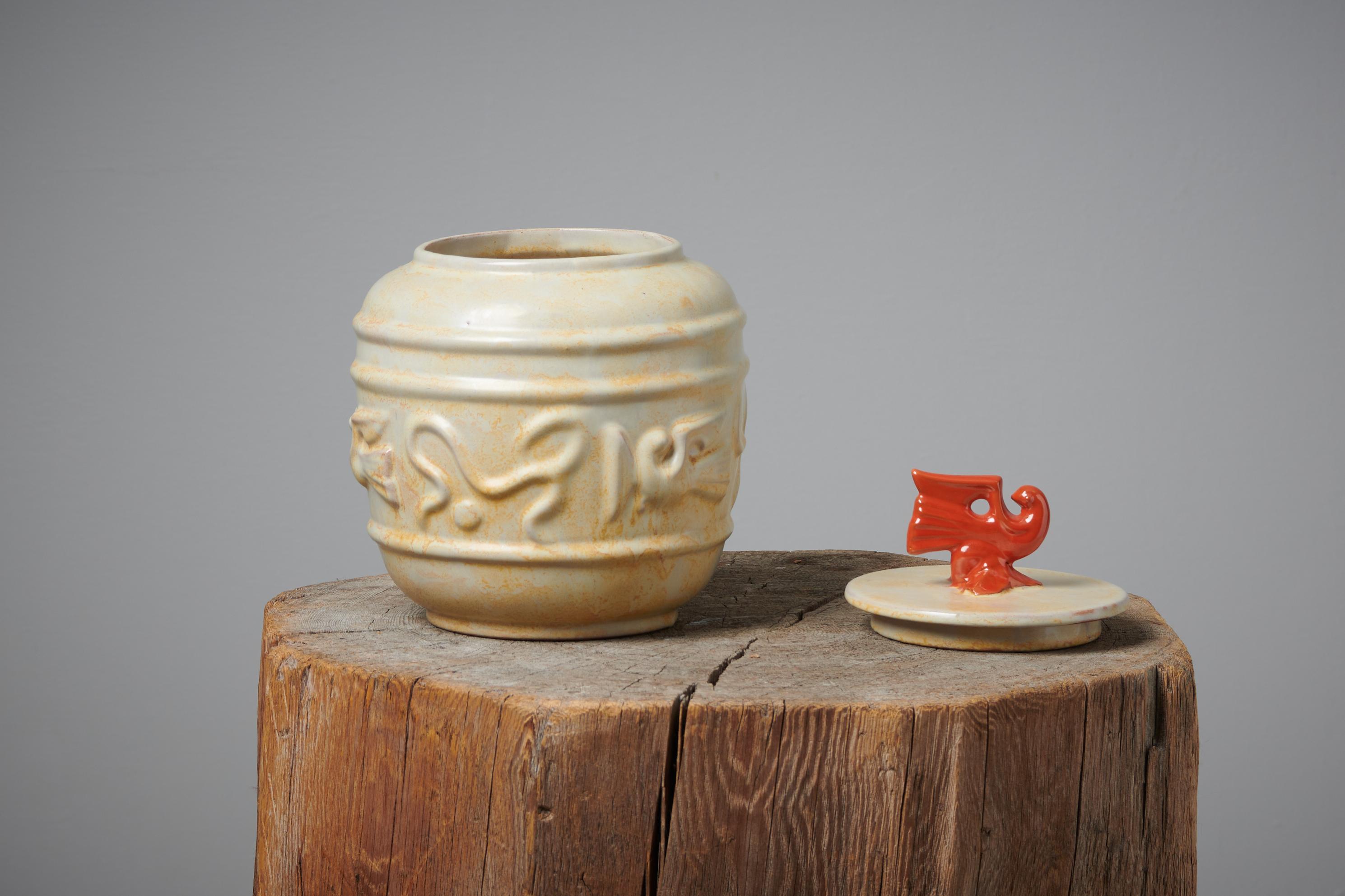 Hand-Crafted Retro Swedish Art Deco Ceramic Urn For Sale