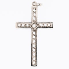 Retro Swiss 18kt White Gold Cross with Diamonds