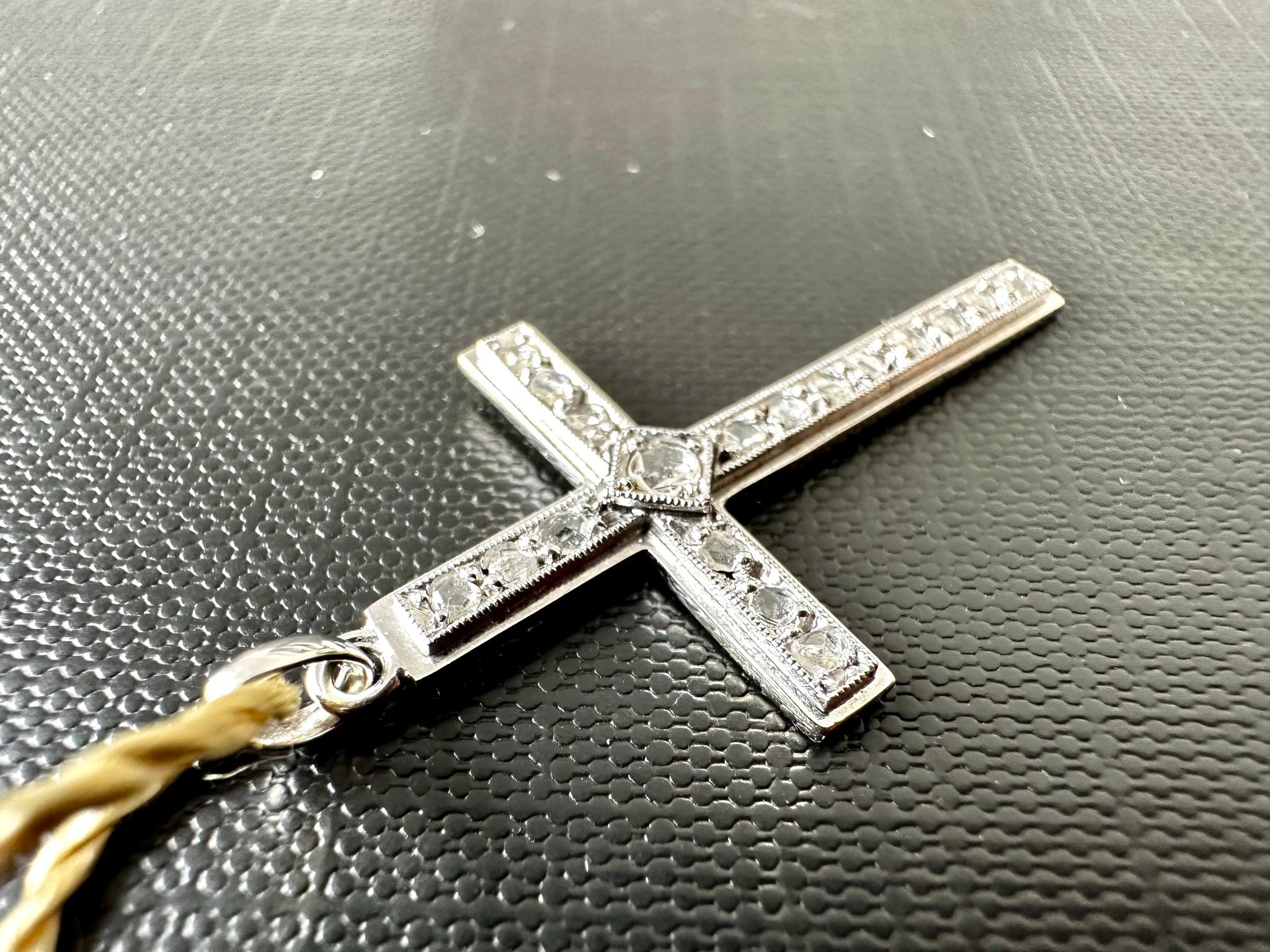 Retro Swiss 18kt White Gold Cross with Diamonds For Sale 1