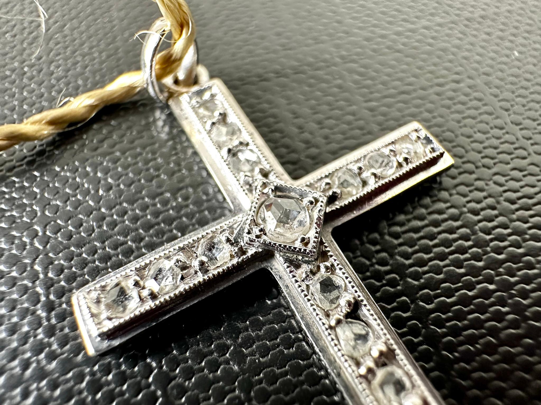 Retro Swiss 18kt White Gold Cross with Diamonds For Sale 2