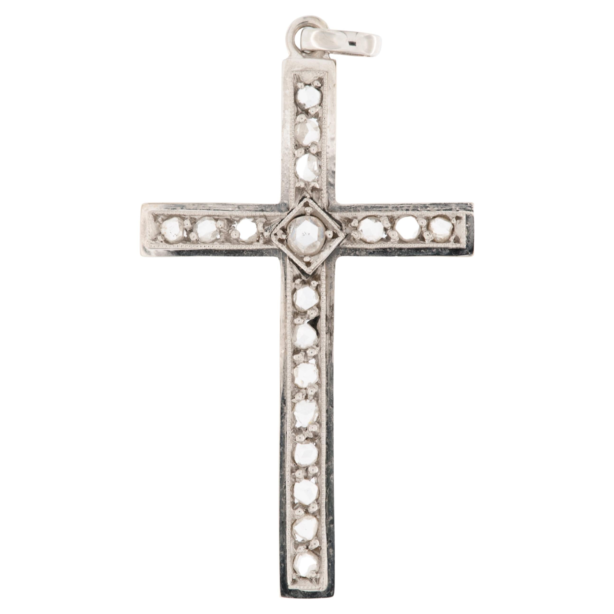 Retro Swiss 18kt White Gold Cross with Diamonds For Sale