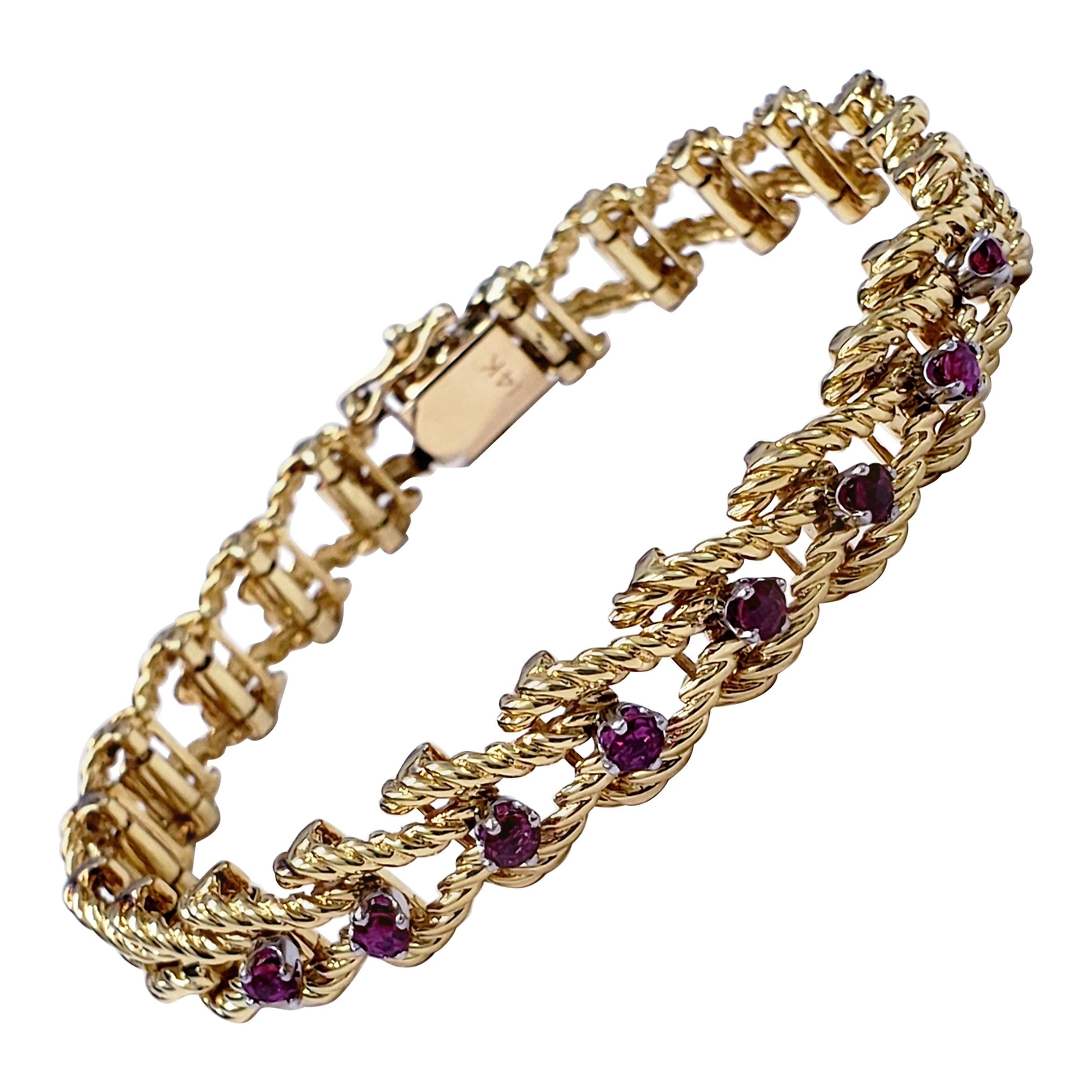 Retro Swiveled Rope Style Ruby Bracelet