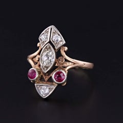 Retro Synthetic Ruby and Diamond Ring of 10k Gold
