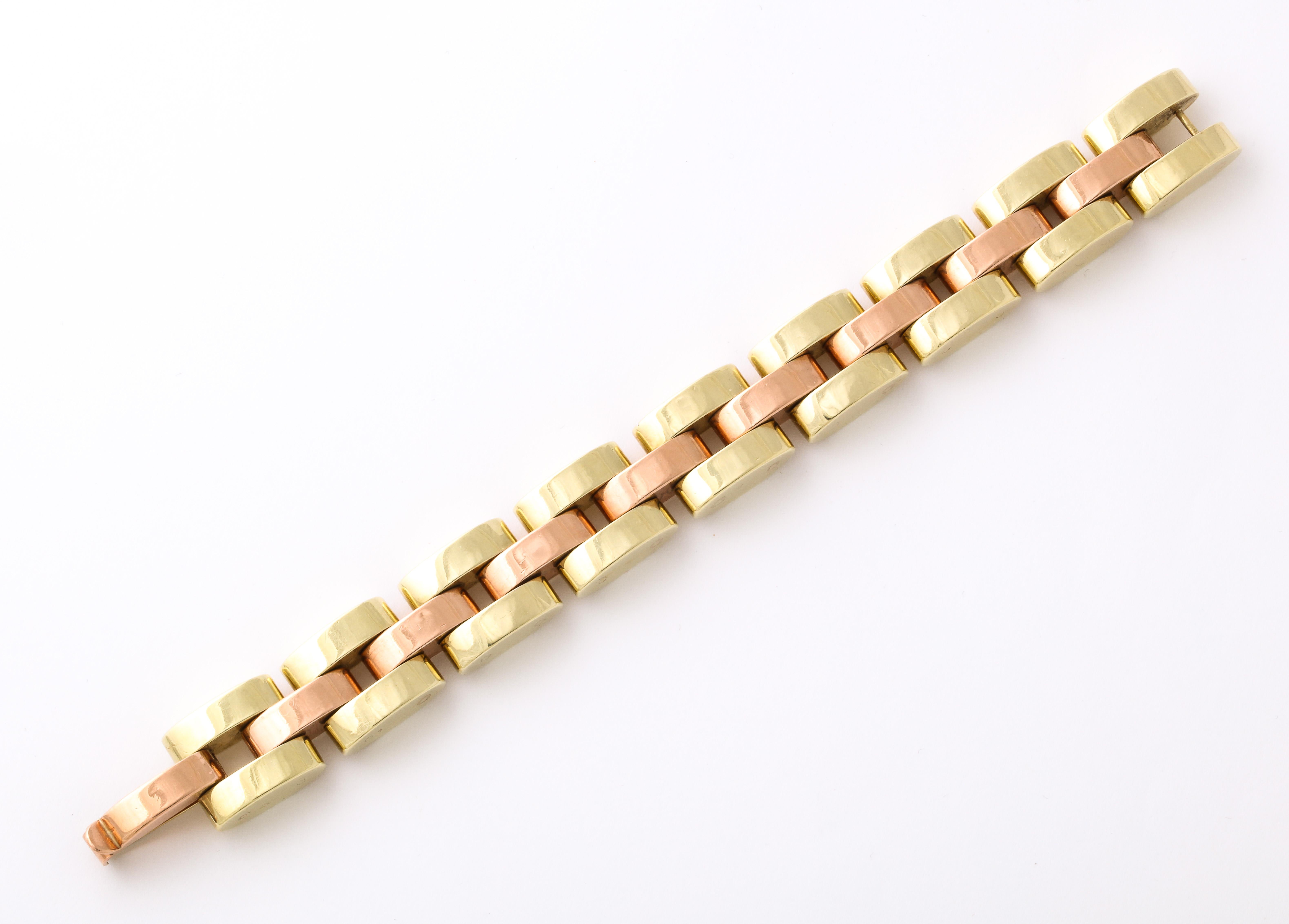 A wearable two color 14 kt Gold Retro Tank Bracelet with a good weight and condition