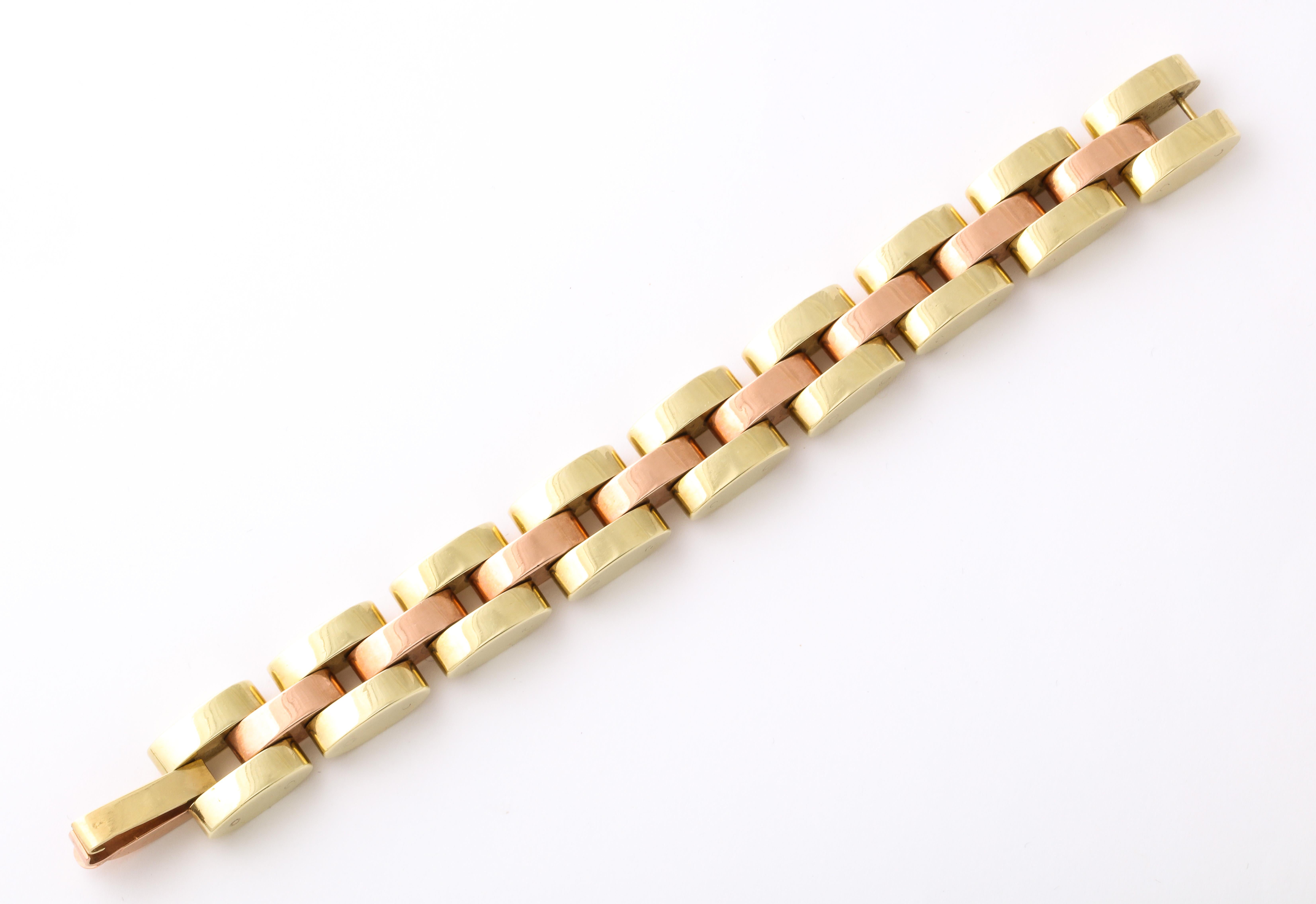 Retro Tank Bracelet in Two Color Gold  In Good Condition For Sale In New York, NY