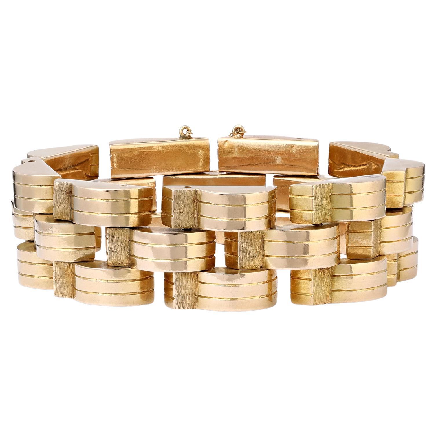 Retro Tank Chunky Bracelet In 18ct Yellow Gold For Sale