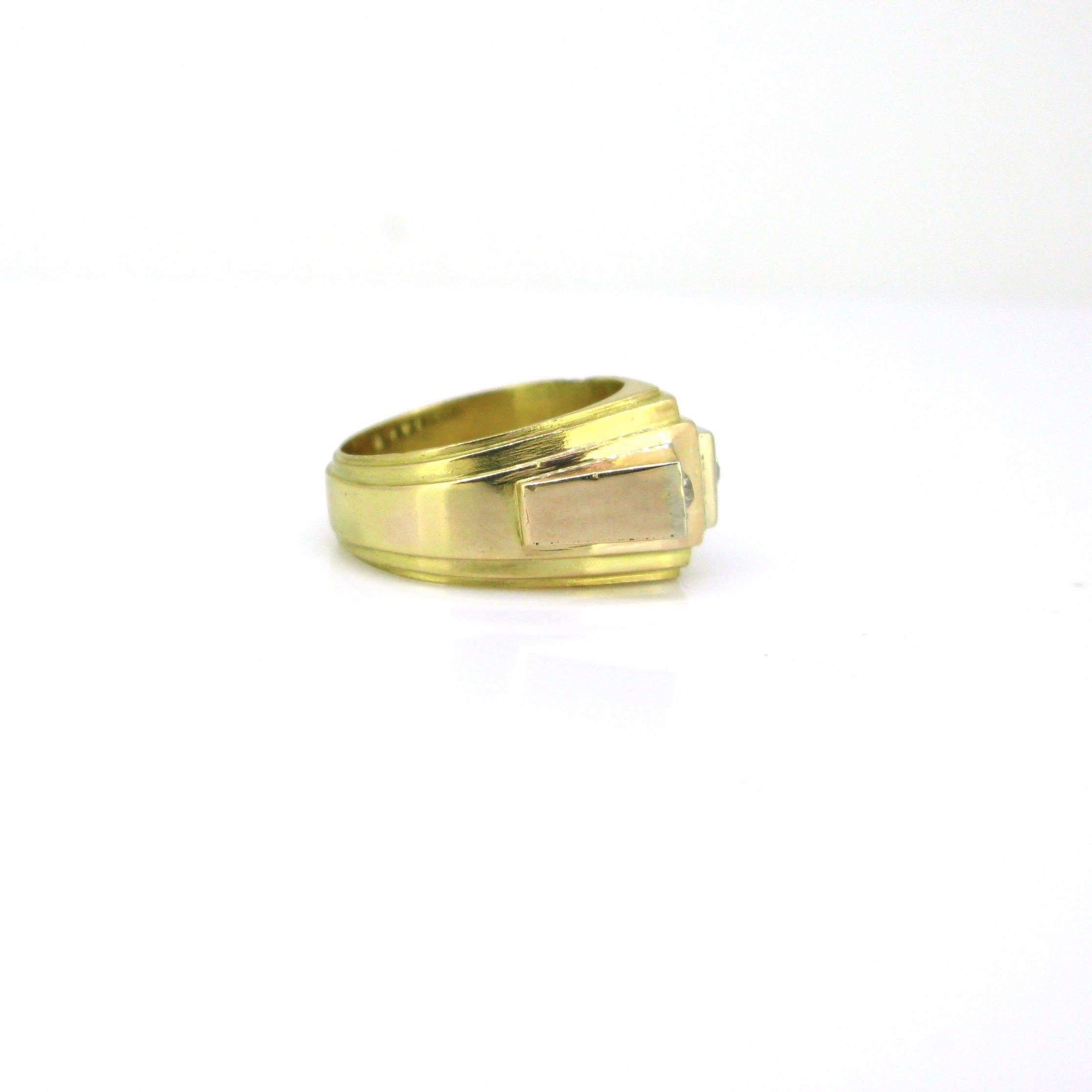 Women's or Men's Retro Tank Diamonds Ring, 18 Karat Gold and Platinum, circa 1940