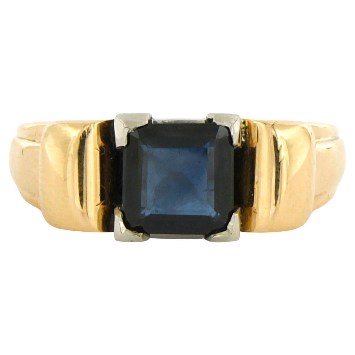RETRO Tank-Modellring mit Saphir bis zu 1,50ct 18k Gold 9,4 Gramm im Angebot