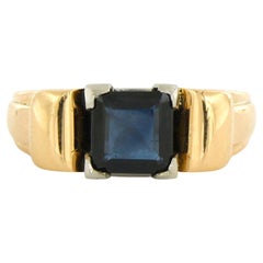 RETRO anillo modelo tanque con zafiro de hasta 1,50 ct oro de 18k 9,4 gramos