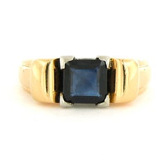 RETRO tank model ring with sapphire up to 1.50ct 18k gold 9.4 grams