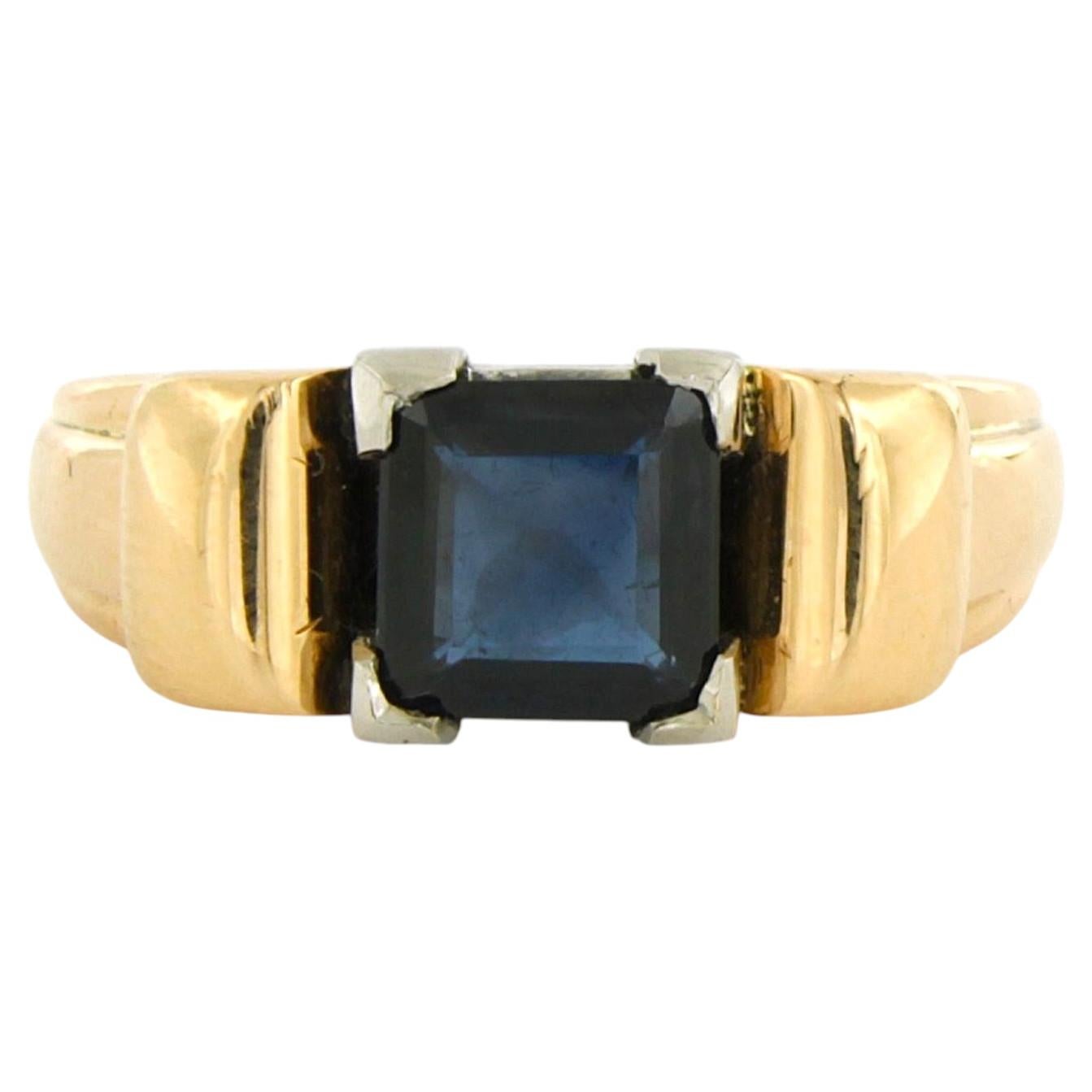 Anello RETRO modello carro armato con zaffiro fino a 1,50ct in oro 18k 9,4 grammi in vendita