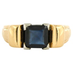 Bague RETRO modèle tank avec saphir jusqu'à 1,50ct or 18k 9,4 grammes