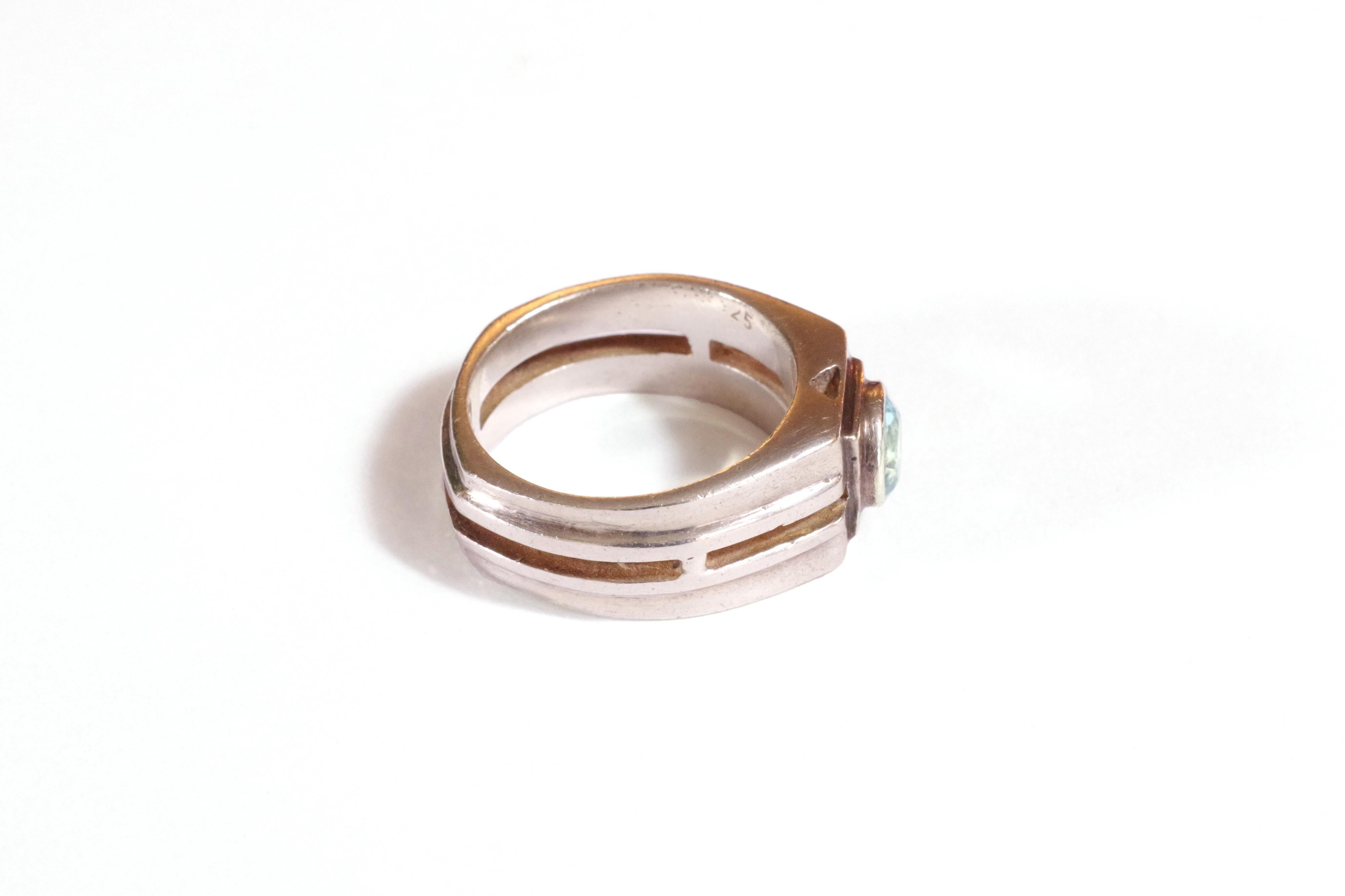 Men's Retro Tank Topaz Ring in Silver, Modernist Ring For Sale