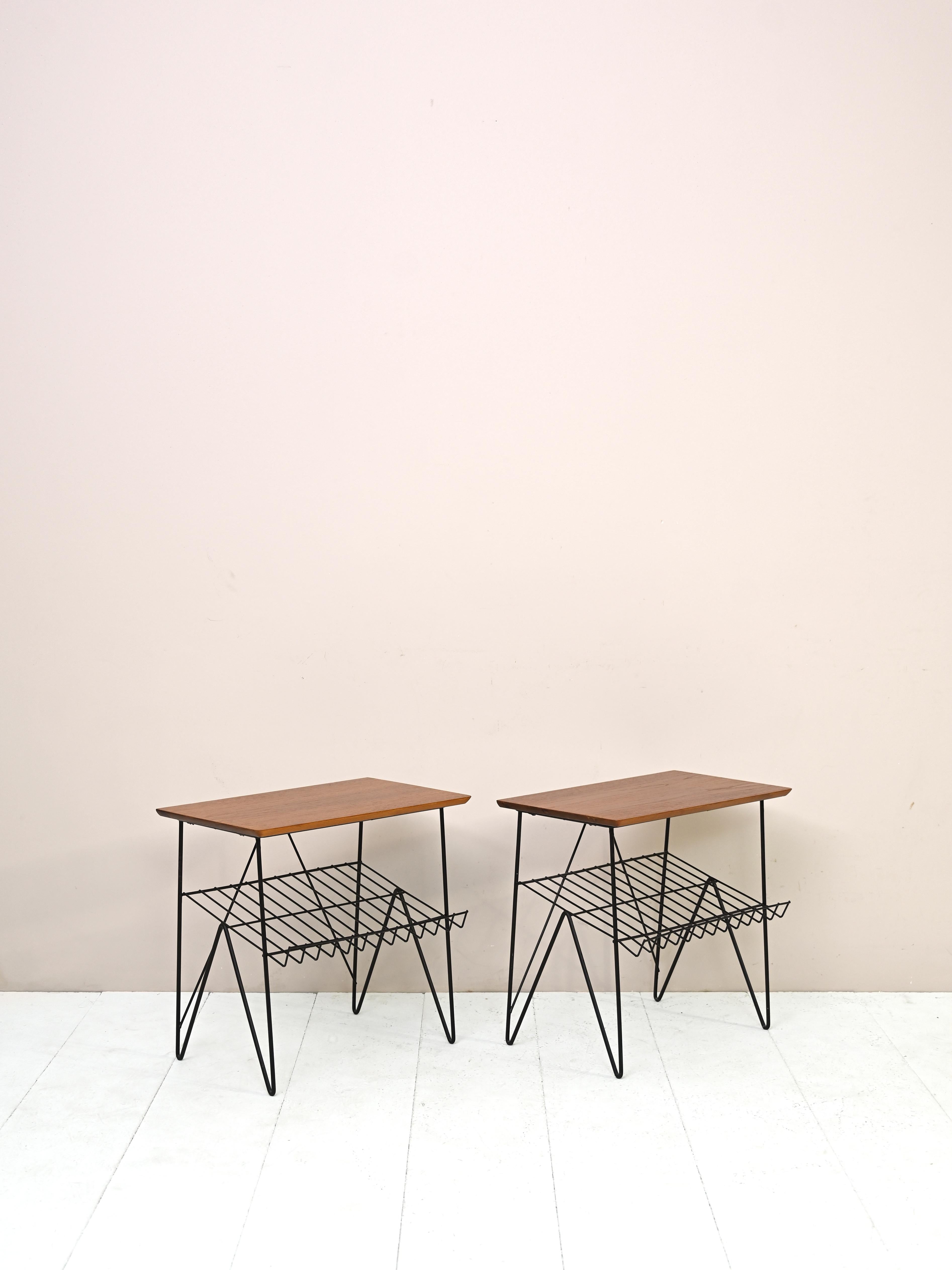 Scandinavian Modern Retro Teak and Metal Side Tables For Sale