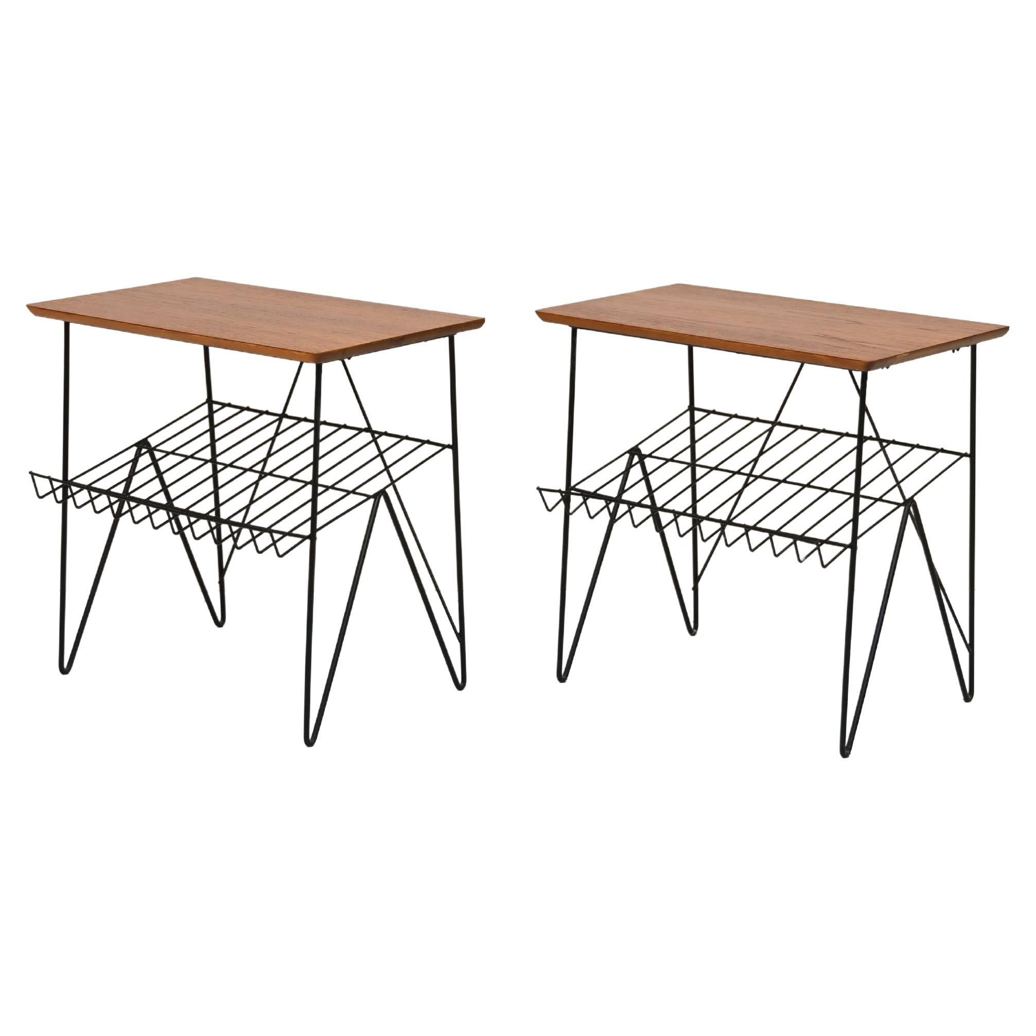 Tables d'appoint rétro en teck et métal en vente