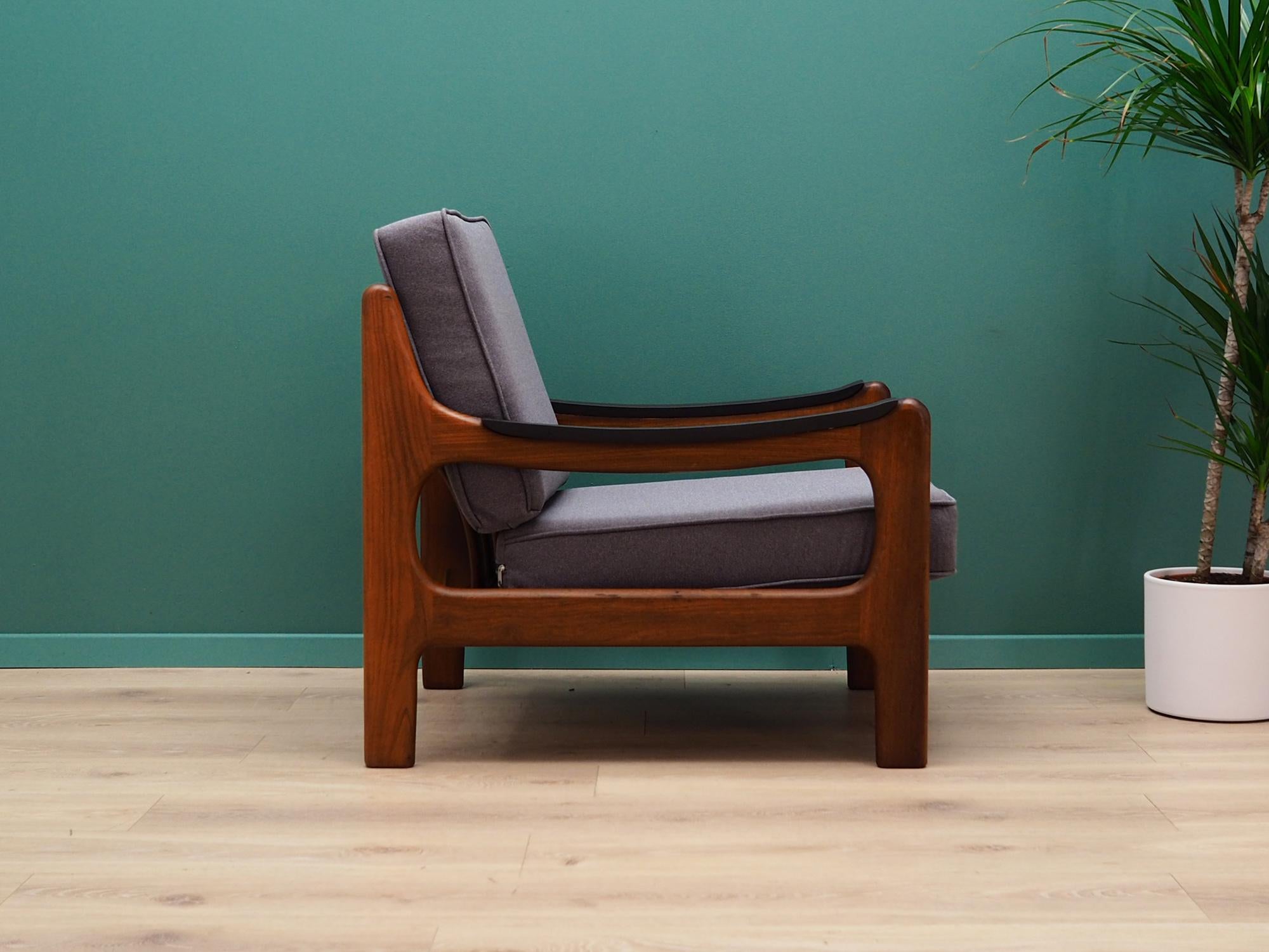 Retro Teak Grey Armchair Danish Design, 1970s In Good Condition For Sale In Szczecin, Zachodniopomorskie