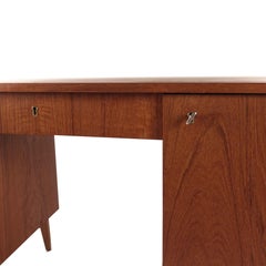 Retro Teak Swedish Desk with Original Key from 1950s