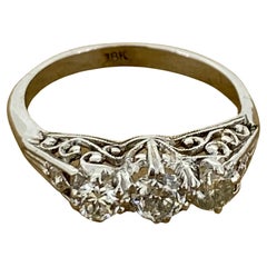 Retro Three-Stone 0.60ct Transitional Cut Diamond Ring in Platinum & 18K Gold