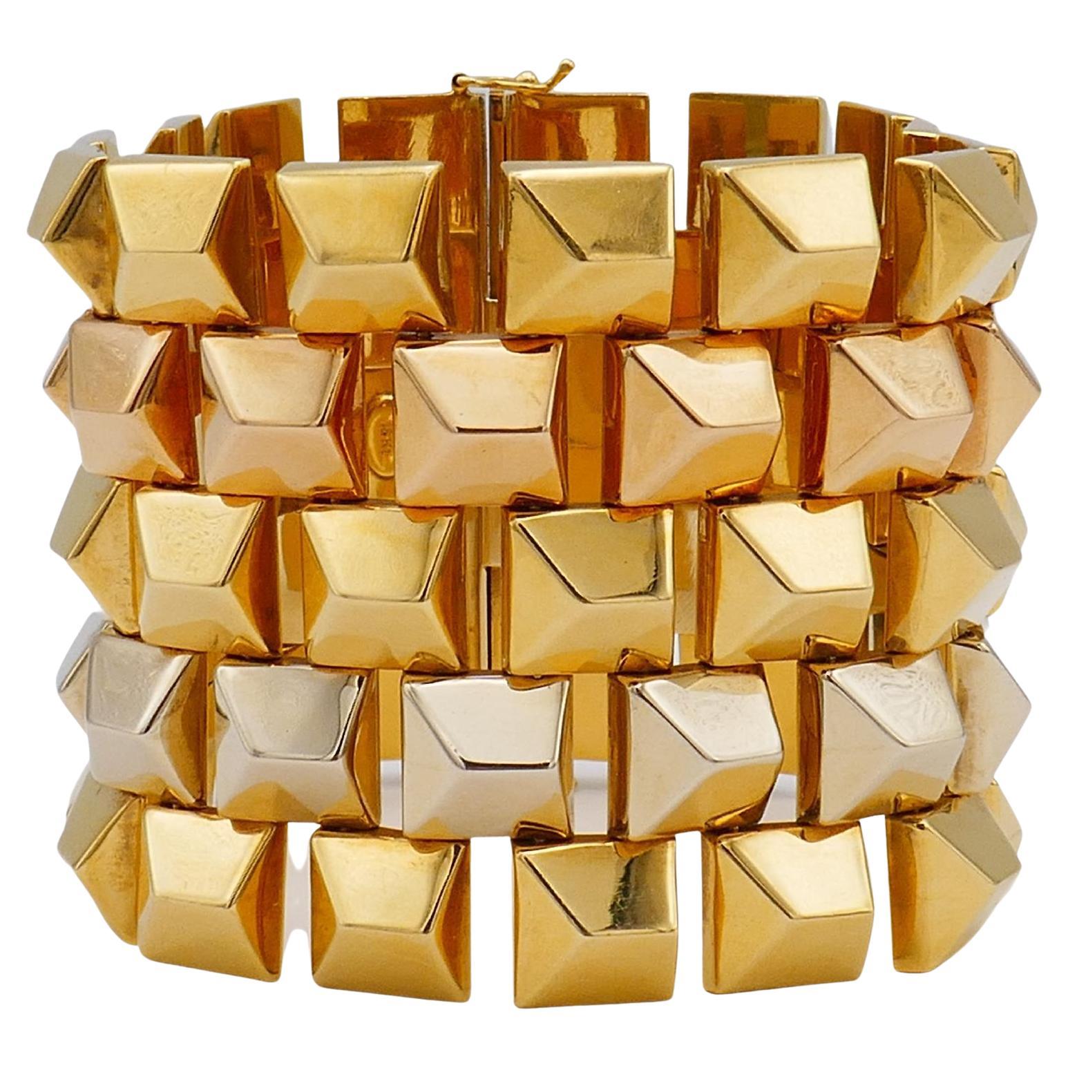 Womens Diamond Half Link Bracelet 14K Three Tone Gold 2.11 ct 8