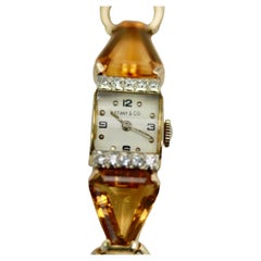 Retro Tiffany 14K Gold Citrine Diamond Ladies Watch