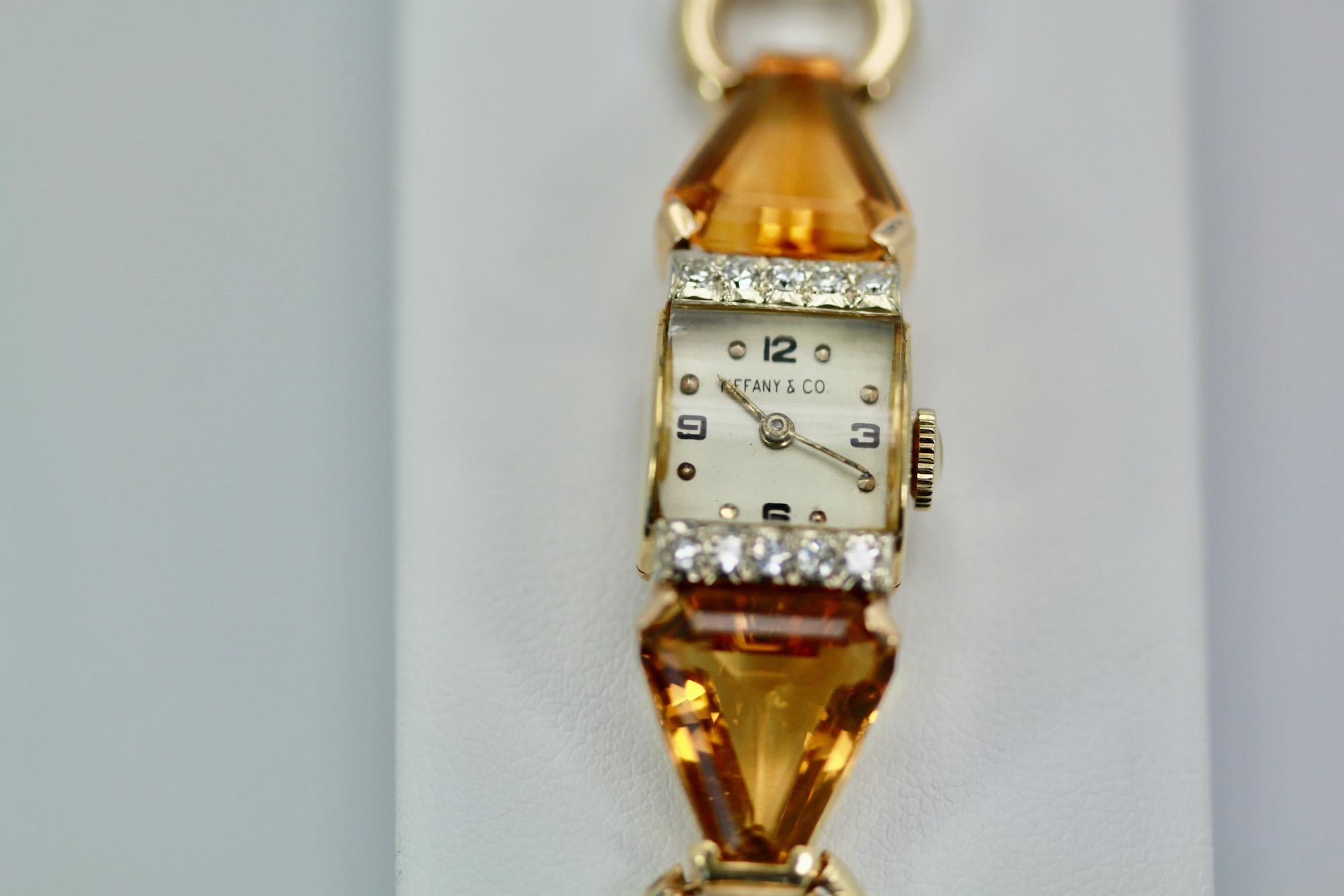 Retro Tiffany 14K Gold Citrine Diamond Ladies Watch 1