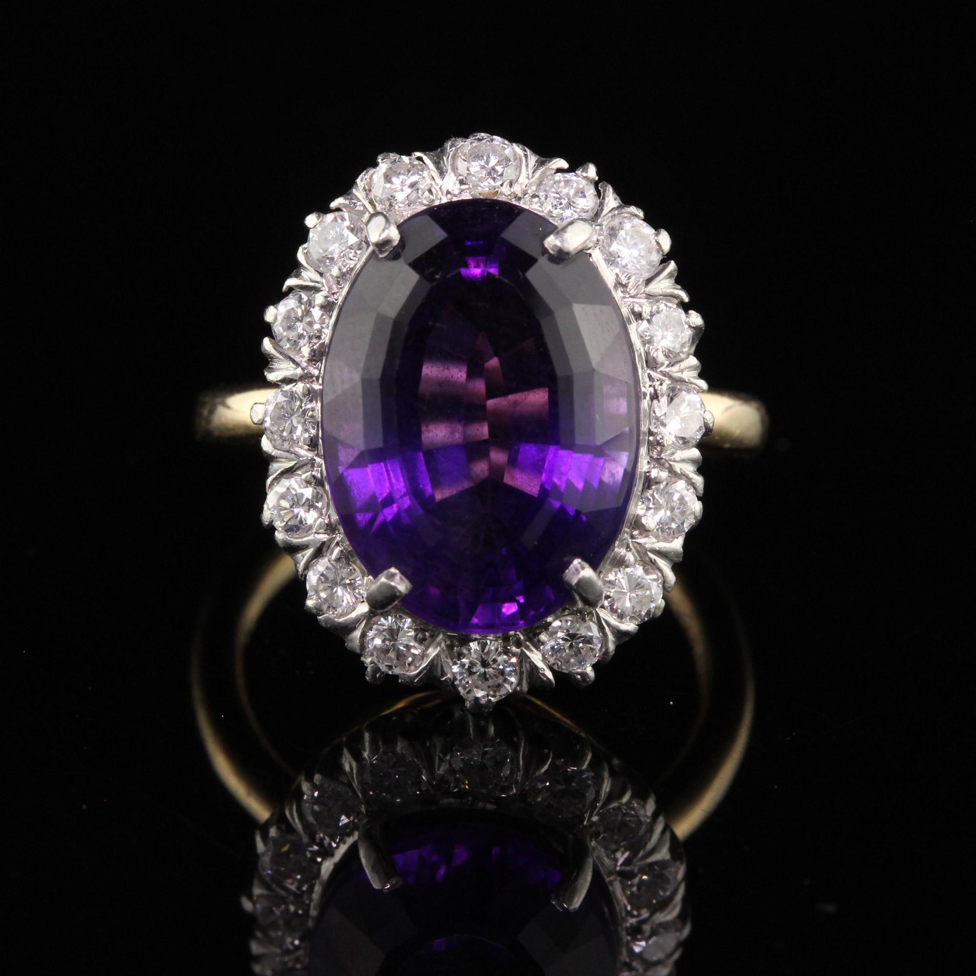 Retro Tiffany and Co 18K Gold and Platinum Diamond Amethyst Engagement Ring In Good Condition In Great Neck, NY